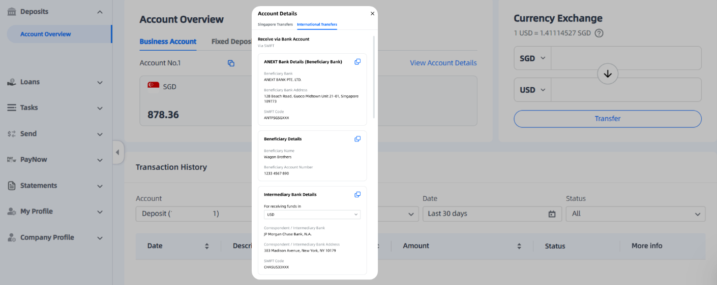 Receive funds | ANEXT Bank Singapore